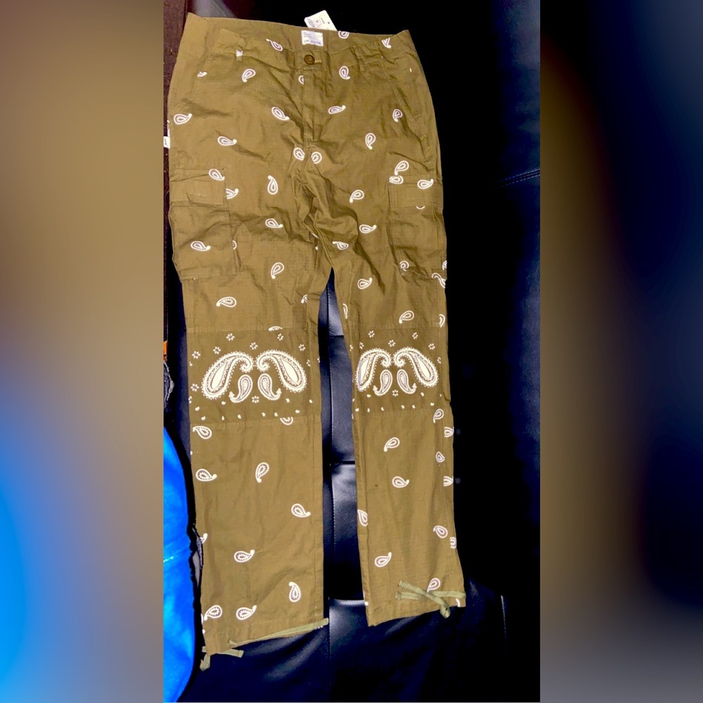 Olive colored Paisley cargo pants